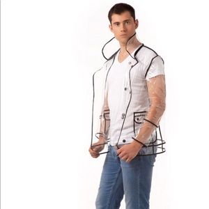 Men's Transparent PVC Clear Trench RainCoat.